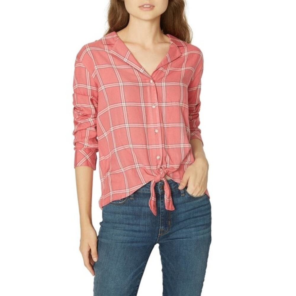 Sanctuary Plaid Tie Front Button Up Shirt Size XXS
